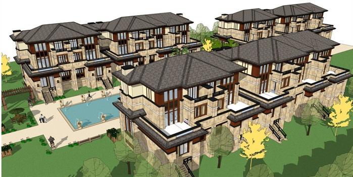 东南亚风格排屋别墅SketchUp精美设计模型(1)