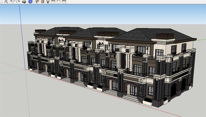 某联排别墅建筑方案设计SU模型视角3
