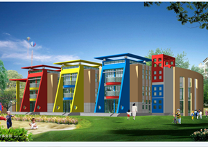 建业绿色家园幼儿园建筑方案设计SU(草图大师)模型（含效果图设计）