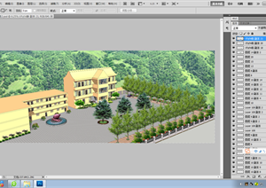 某厂区办公大楼前景观规划设计效果图（含PSD格式）