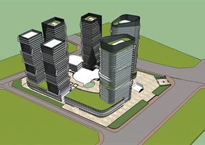 某商业综合体建筑设计SU(草图大师)模型（含CAD平面图）
