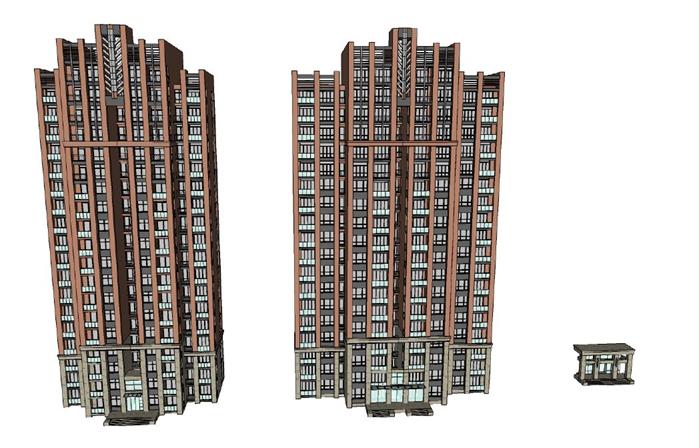 某现代风格小区内高层住宅建筑设计方案图+SU模型(3)