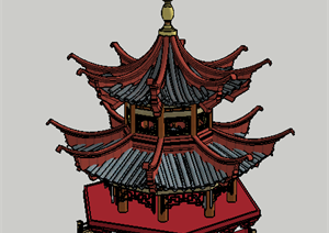 中式古建楼阁建筑设计SU(草图大师)模型