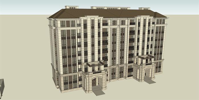 法式8层住宅公寓楼SU精致模型(2)