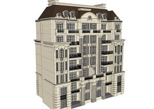 法式7层洋房公寓建筑设计方案SU(草图大师)模型