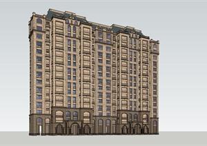 法式高层公寓建筑设计方案SU(草图大师)模型（四个单元)