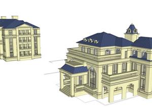 法式会所 办公楼建筑设计项目SU(草图大师)精致模型