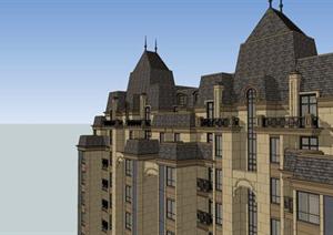 法式小高层公寓楼建筑设计SU(草图大师)精致模型