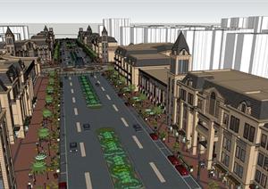 运城法式高端商业步行街建筑设计SU(草图大师)精致模型
