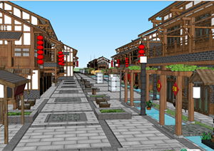 某中式步行街建筑设计方案SU(草图大师)模型