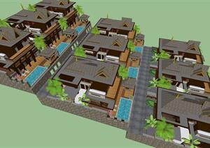 某东南亚风格坡地联排别墅群建筑方案设计SU(草图大师)模型