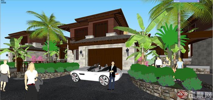 某东南亚风格坡地联排别墅群建筑方案设计SU模型视角4