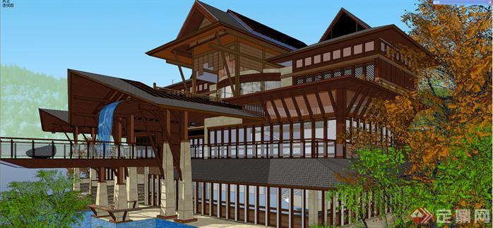 某东南亚风格小岛度假会所建筑方案设计SU模型视角4
