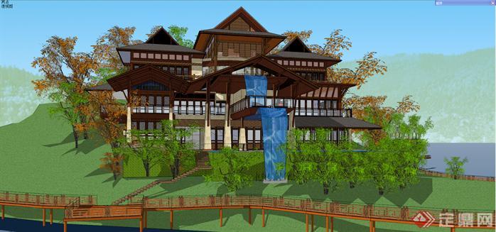 某东南亚风格小岛度假会所建筑方案设计SU模型视角5