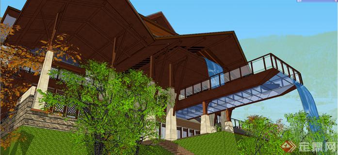 某东南亚风格小岛度假会所建筑方案设计SU模型视角6
