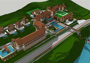 某东南亚风格山地度假酒店建筑方案设计SU(草图大师)模型