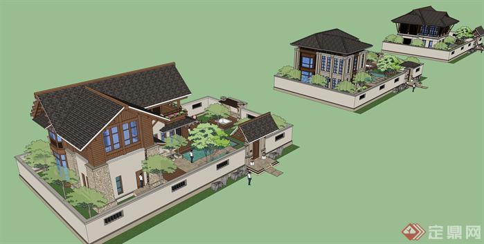 某东南亚小花园别墅建筑方案设计SU模型视角1