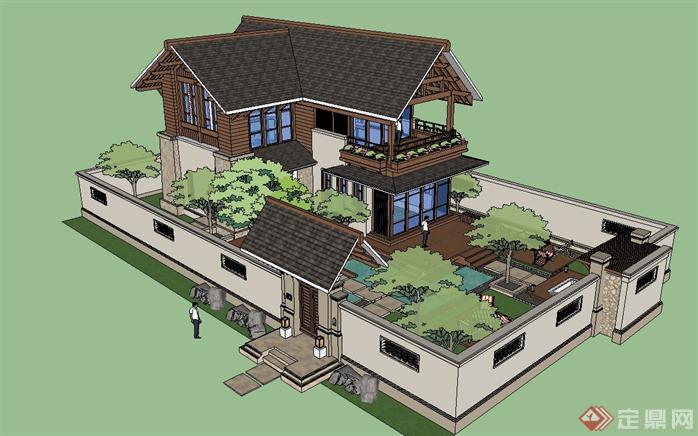 某东南亚小花园别墅建筑方案设计SU模型视角2