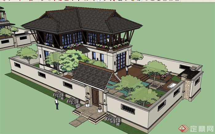 某东南亚小花园别墅建筑方案设计SU模型视角4