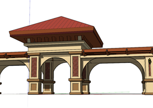 某小区入口大门建筑方案设计SU(草图大师)模型