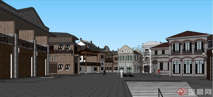 某民国风格汉口里商业街景观规划设计SU模型