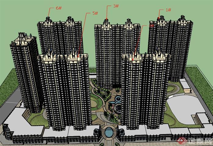 某新古典居住小区建筑设计su模型(2)