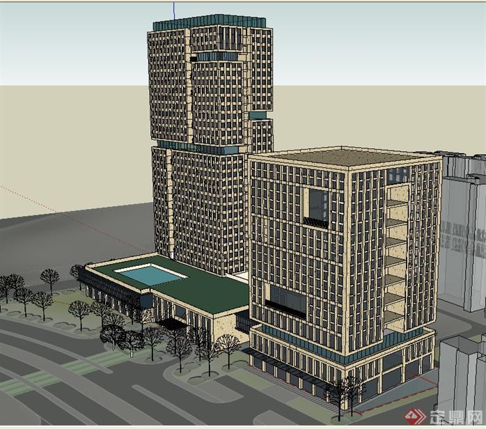 某现代风格办公大厦建筑设计SU模型3