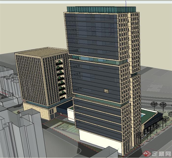 某现代风格办公大厦建筑设计SU模型1