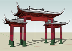 某传统中式大门SU(草图大师)模型