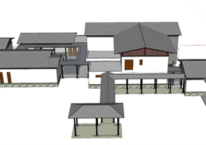 某中式连廊会所建筑方案设计SU(草图大师)模型