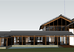 某土家族风格中式会所建筑设计SU(草图大师)模型