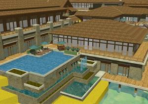 某山地沿湖度假酒店建筑SU(草图大师)模型