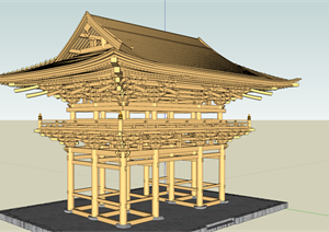 某传统中式古典木构架屋顶SU(草图大师)模型