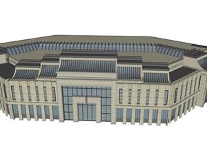 一个新中式政务大楼建筑设计SU(草图大师)模型