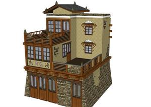 羌族民居建筑设计方案SU(草图大师)模型