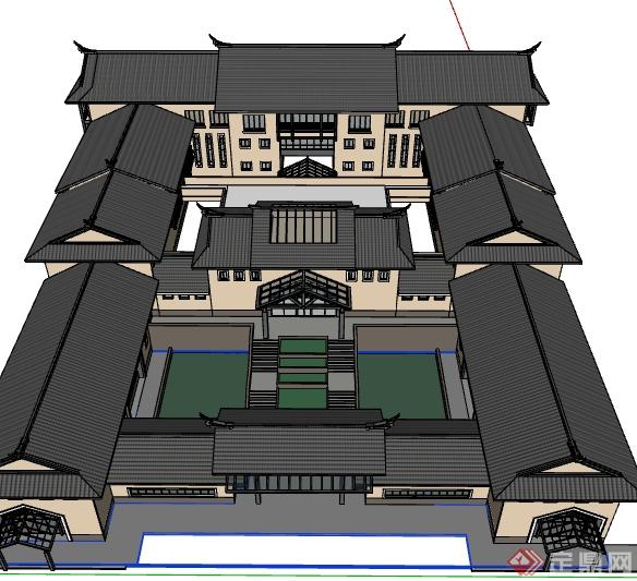 某新中式艺术博物馆建筑设计SU模型(2)