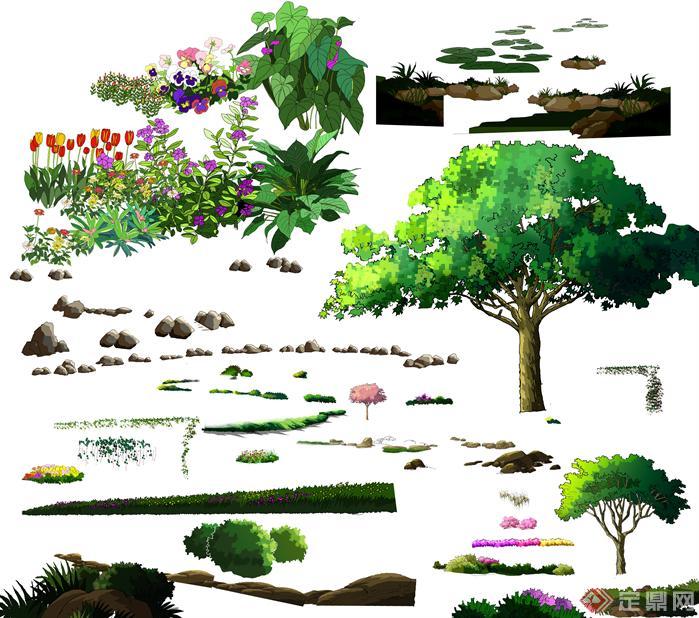 手绘园林植物立面效果图PSD分层合集