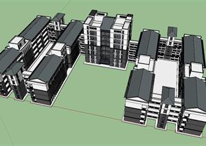现在中式中小学校建筑规划设计SU(草图大师)模型