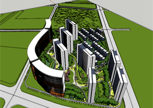 某现代办公楼及住宅楼建筑设计方案SU(草图大师) 模型