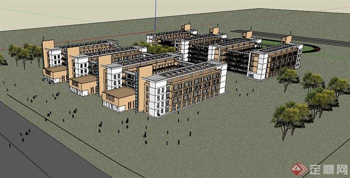 某現代中小學校建築設計方案su 模型