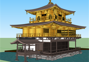 一个日式风格庙宇建筑SU(草图大师)模型