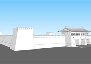 某古城墙建筑设计方案SU(草图大师)模型