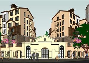 一套西班牙风格住宅建筑SU(草图大师)设计模型（含别墅及高层小区）