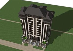 某赖特草原风洋房公寓楼建筑SU(草图大师)模型