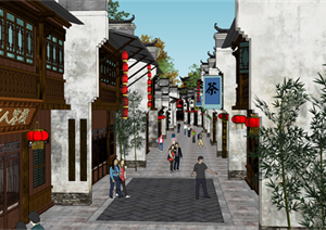 某古典中式临河商业街建筑SU(草图大师)设计模型