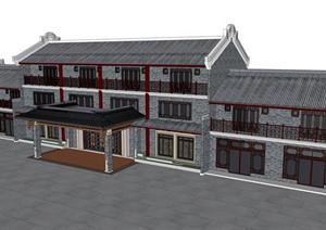 某旅游区古镇新中式游客旅馆建筑方案SU(草图大师)模型