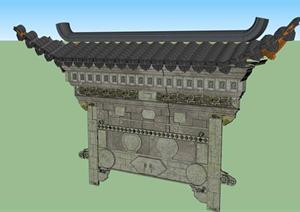 某古式建筑门罩建筑方案SU(草图大师)模型
