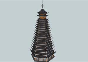 滇南地区某古塔建筑设计SU(草图大师)模型