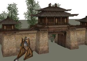 某古典中式城楼场景景观设计方案SU(草图大师)模型