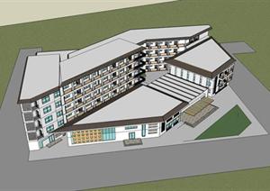 某现代简洁小酒店建筑设计方案SU(草图大师)模型